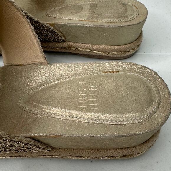 Eileen Fisher Fresh Platinum/Gold Metallic Jute Chain Slide Sandals, Size 9 - Picture 7 of 9
